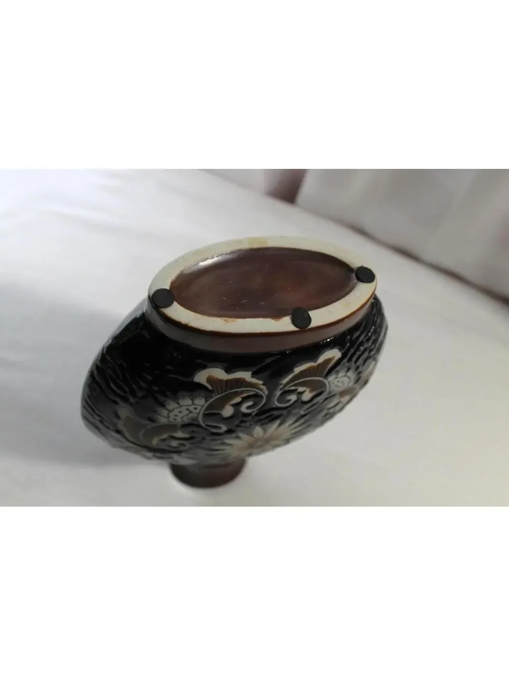 Enameled Moriage Black and Brown Art Vase